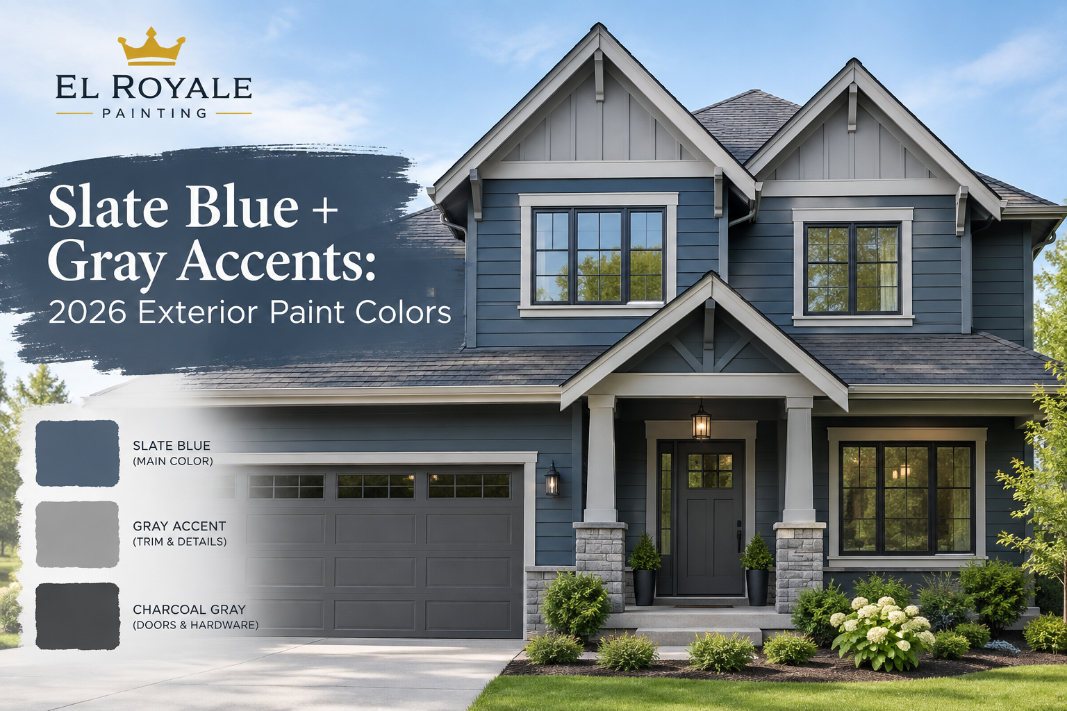 Color Combination Exterior Paint: Slate Blue + Gray Accents