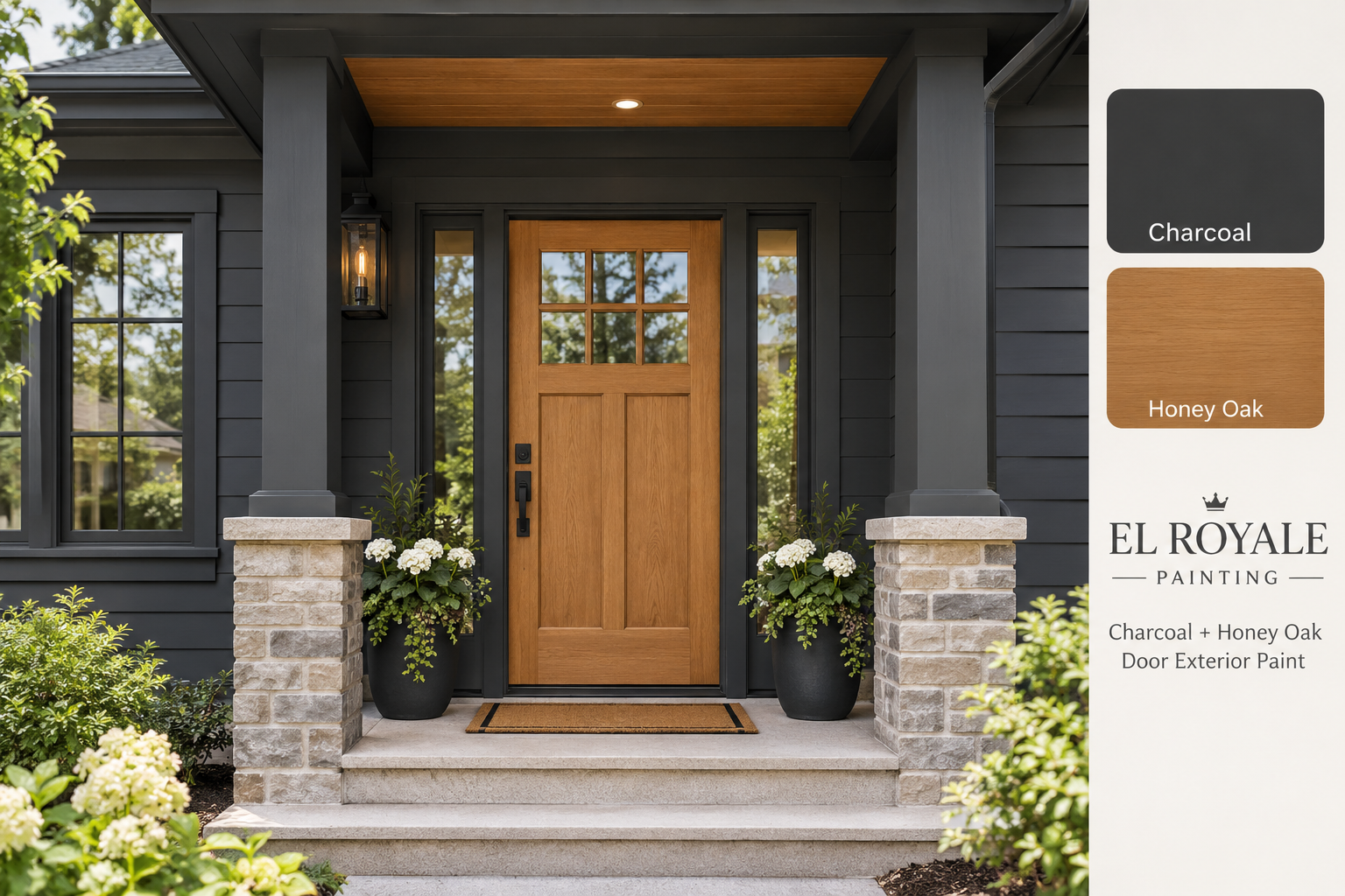 Charcoal + Honey Oak Door Exterior Paint