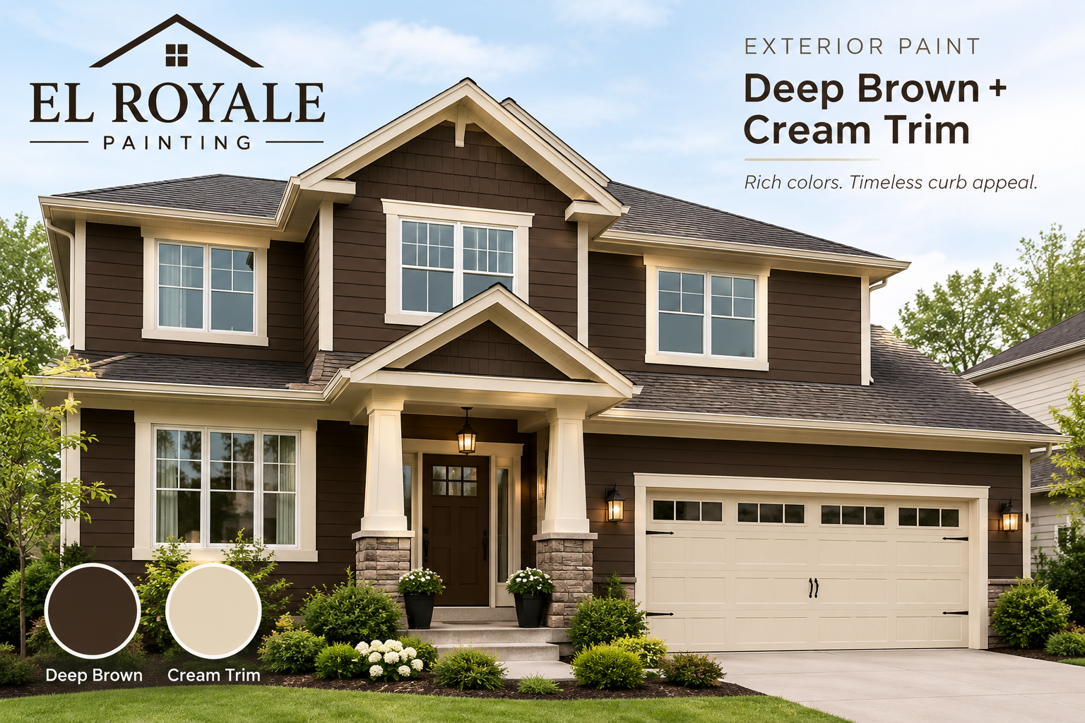 Exterior Paint: Deep Brown + Cream Trim