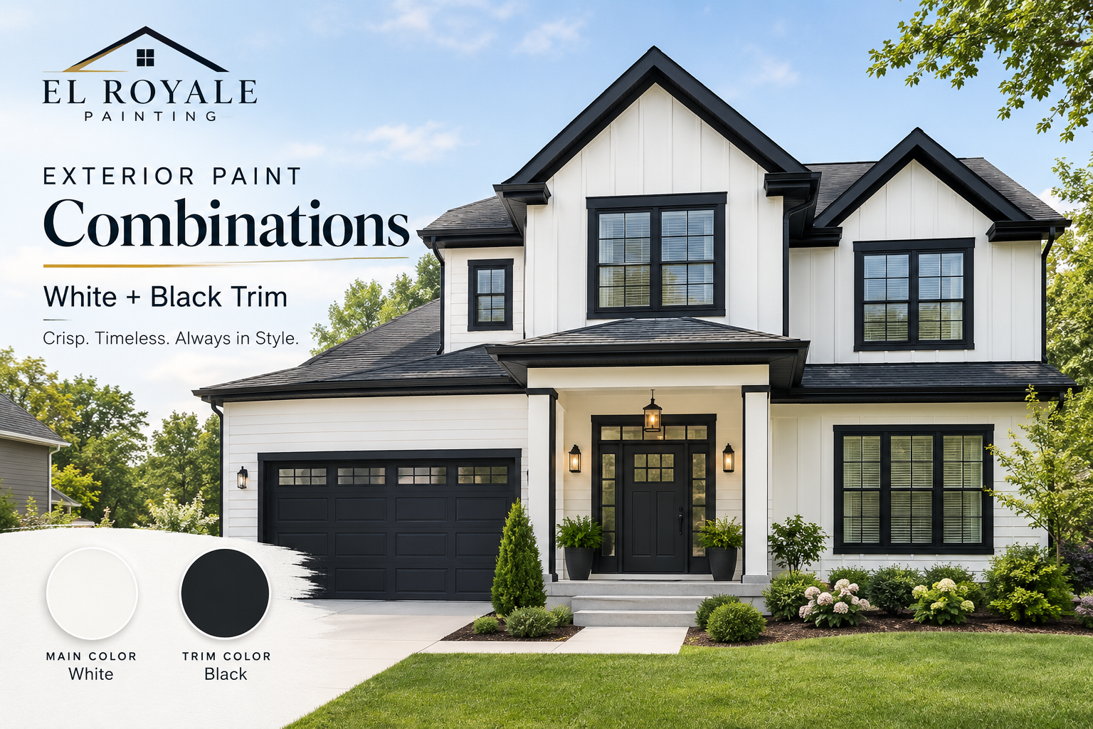 Exterior Paint Combinations: White + Black Trim