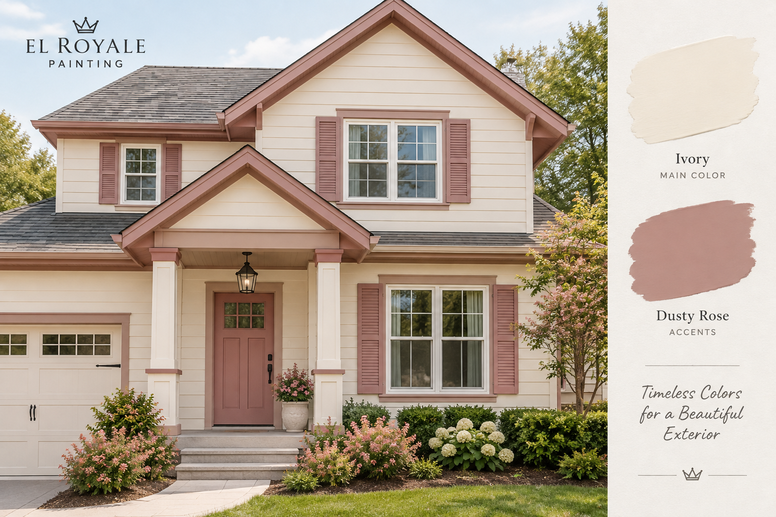 Ivory + Dusty Rose Accents for Exterior Paint