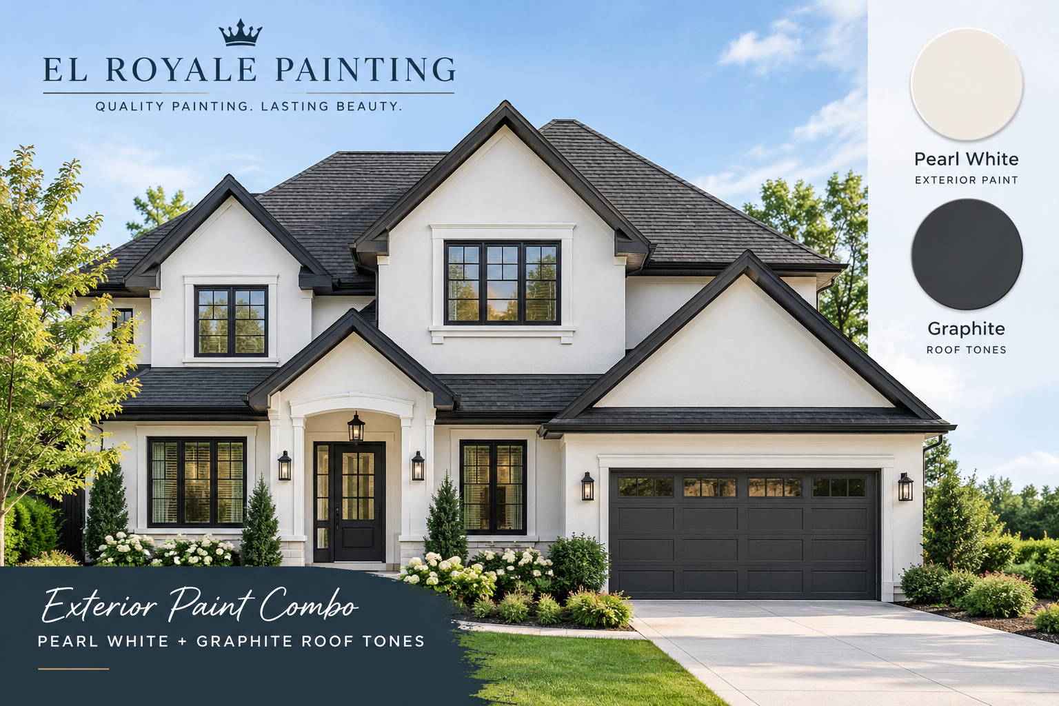 Exterior Paint Combo; Pearl White + Graphite Roof Tones