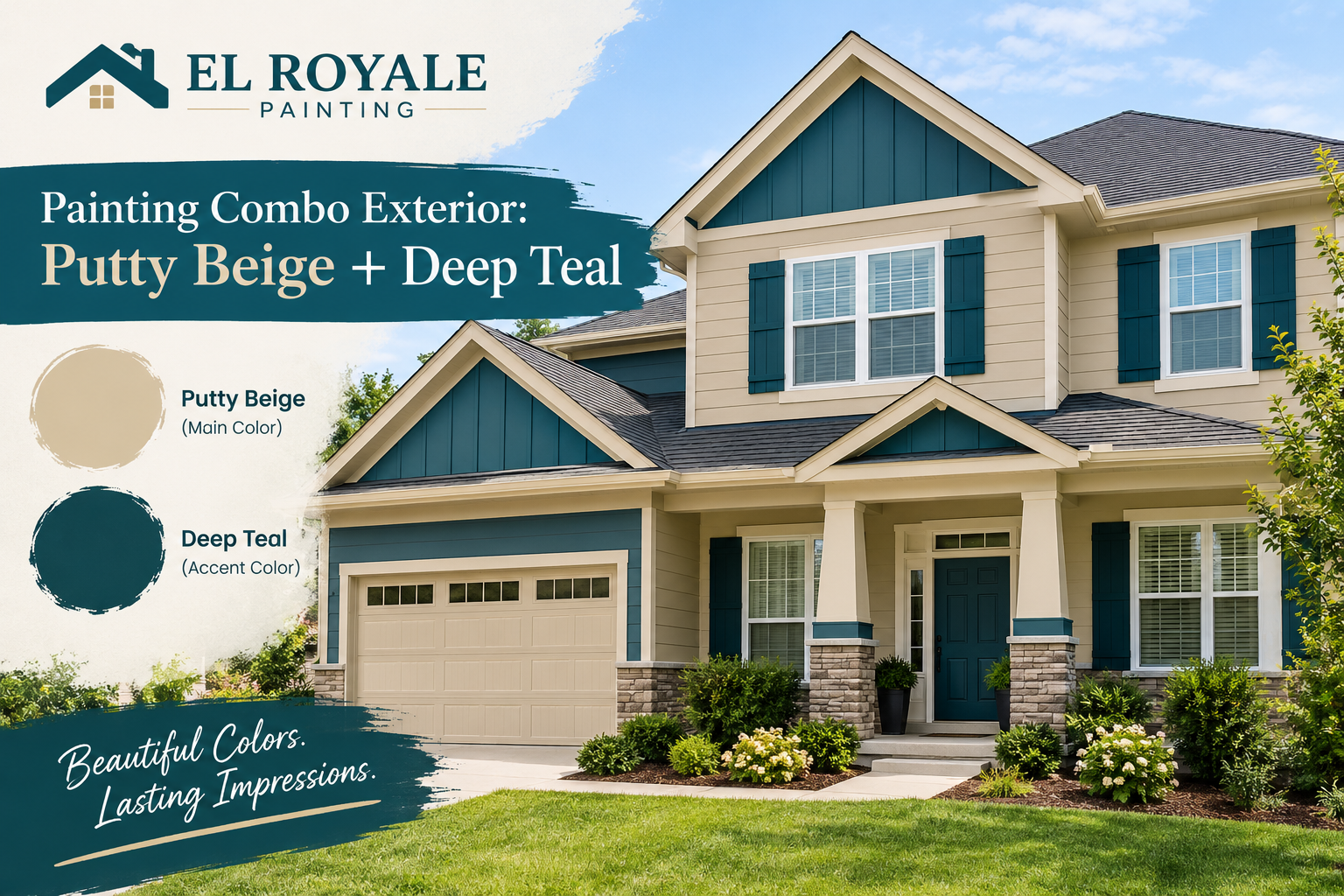 Painting Combo Exterior: Putty Beige + Deep Teal