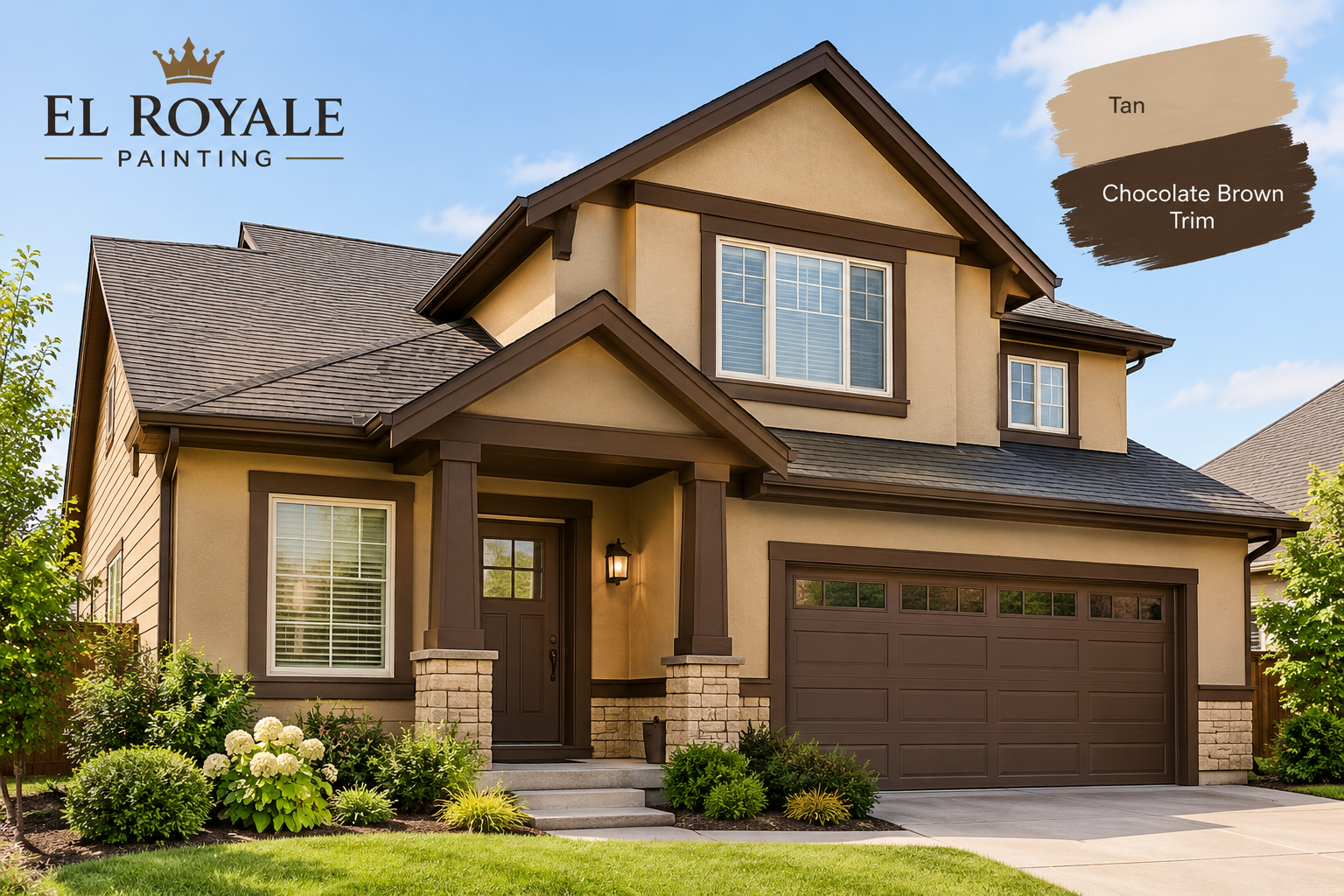 House Painting: Tan + Chocolate Brown Trim